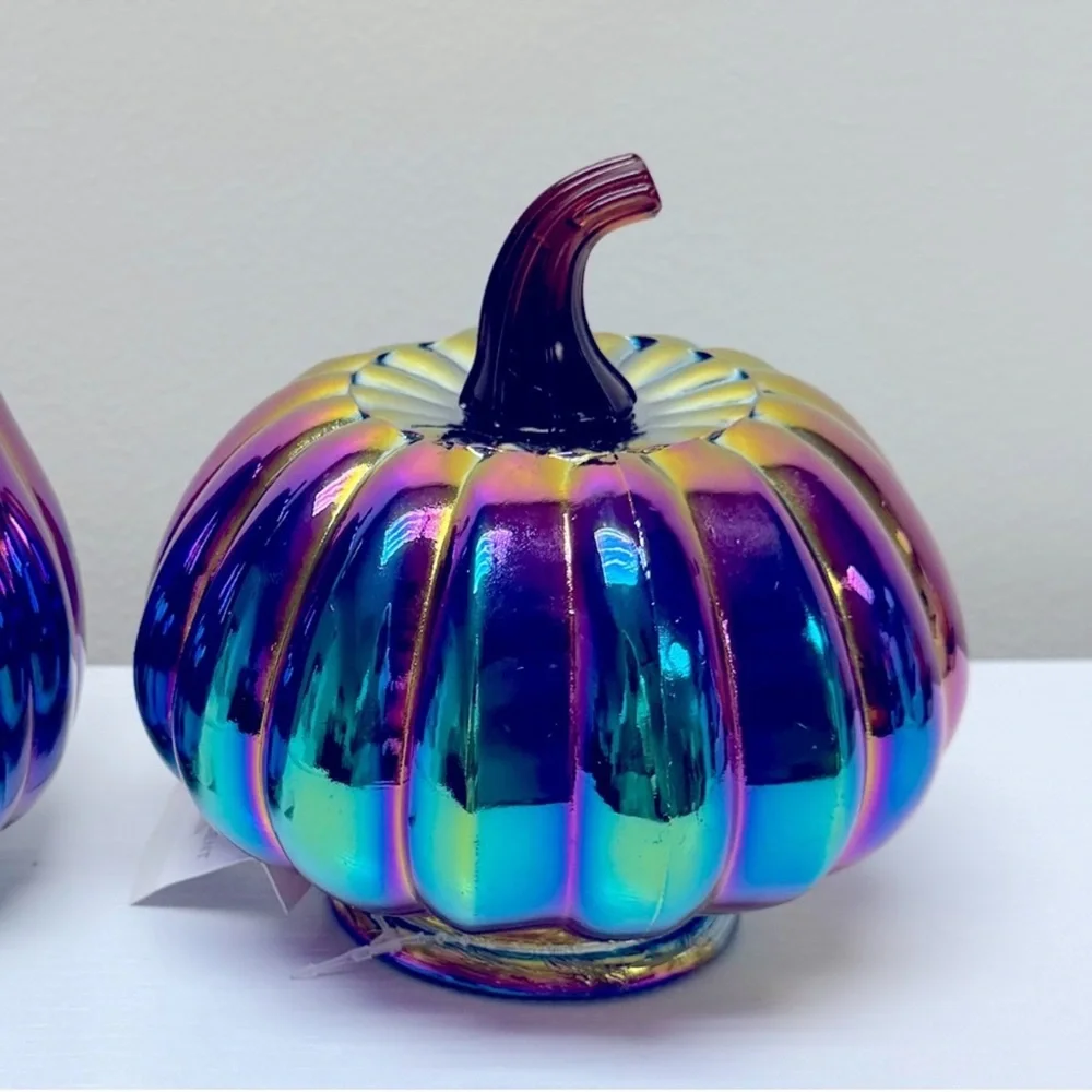 New! Target Bullseye Playground Fall Set of 2 Glass Iridescent Pumpkins